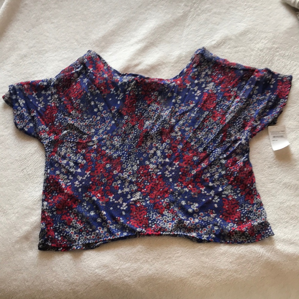 Sheer Red White Blue Abound Blouse Open Back